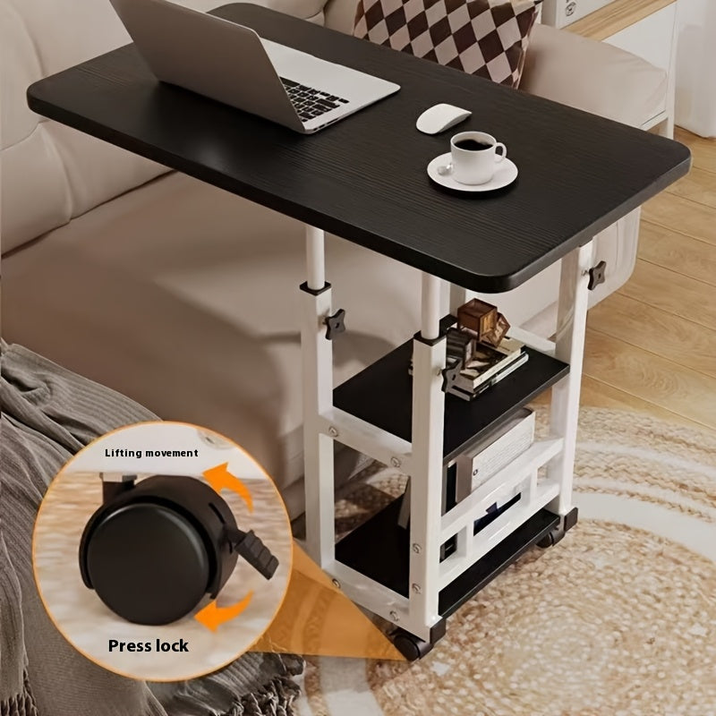 Mesa Móvel para Laptop com Altura Regulável e Duas Prateleiras – Estação de Trabalho Versátil