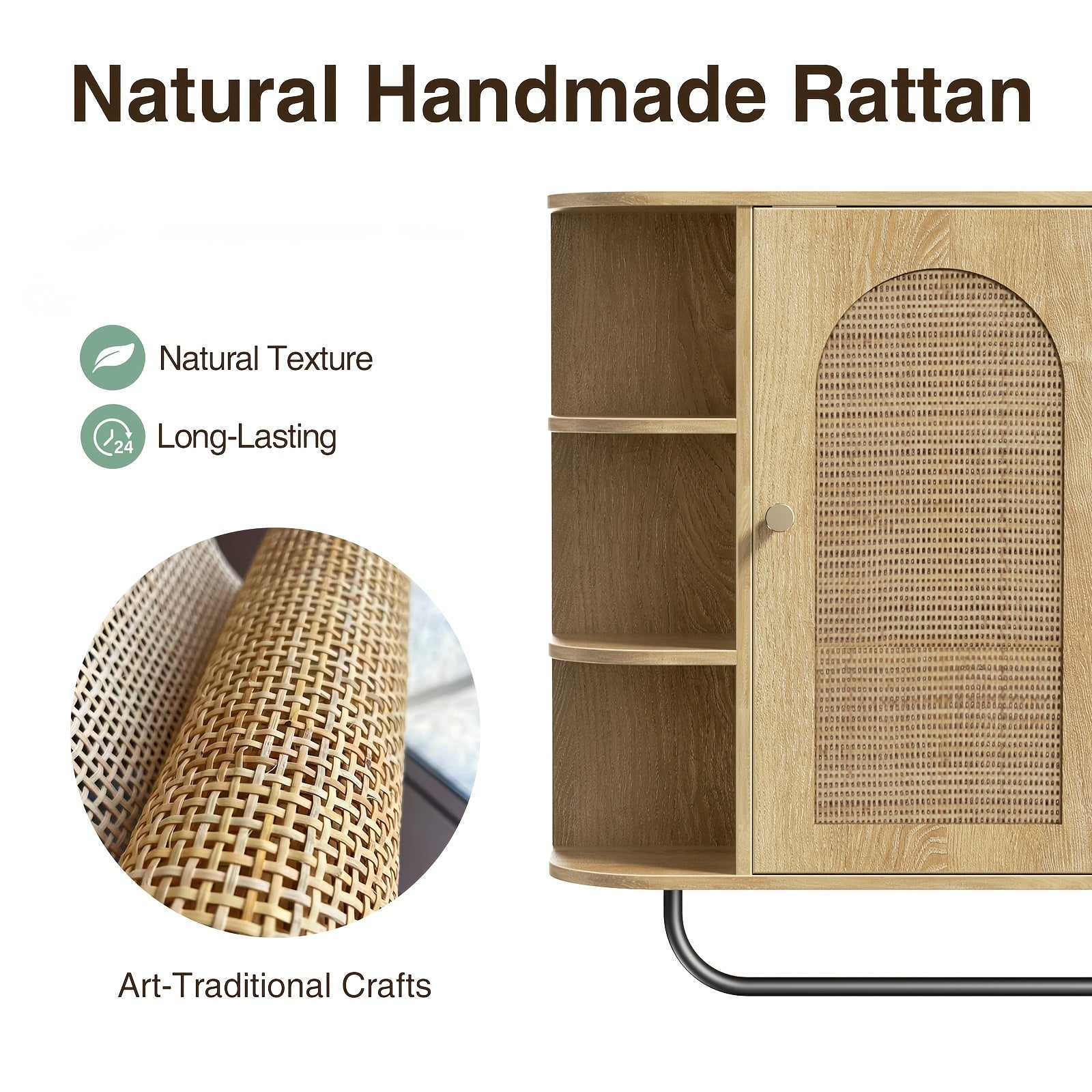 Armário de Banheiro de Rattan Montado na Parede com Barra de Toalha