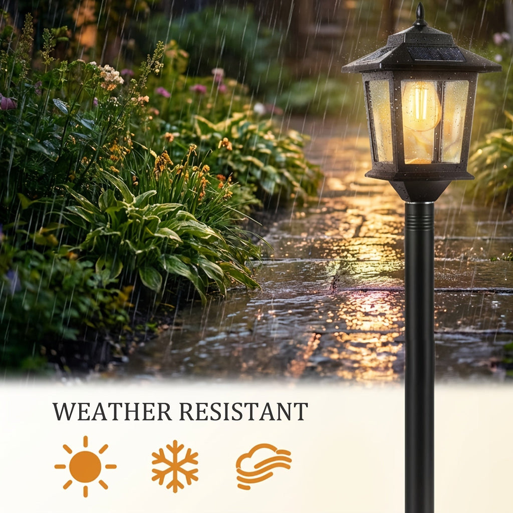 2 Unidades de Lâmpadas Solares de Poste de 63 Polegadas, Luzes de Poste para Exterior, Decorações de Natal, Luzes de Poste para Jardim, Pátio, Gramado, Caminho, Entrada, Porta da Frente/Traseira, Branco Quente, Lâmpada Substituível