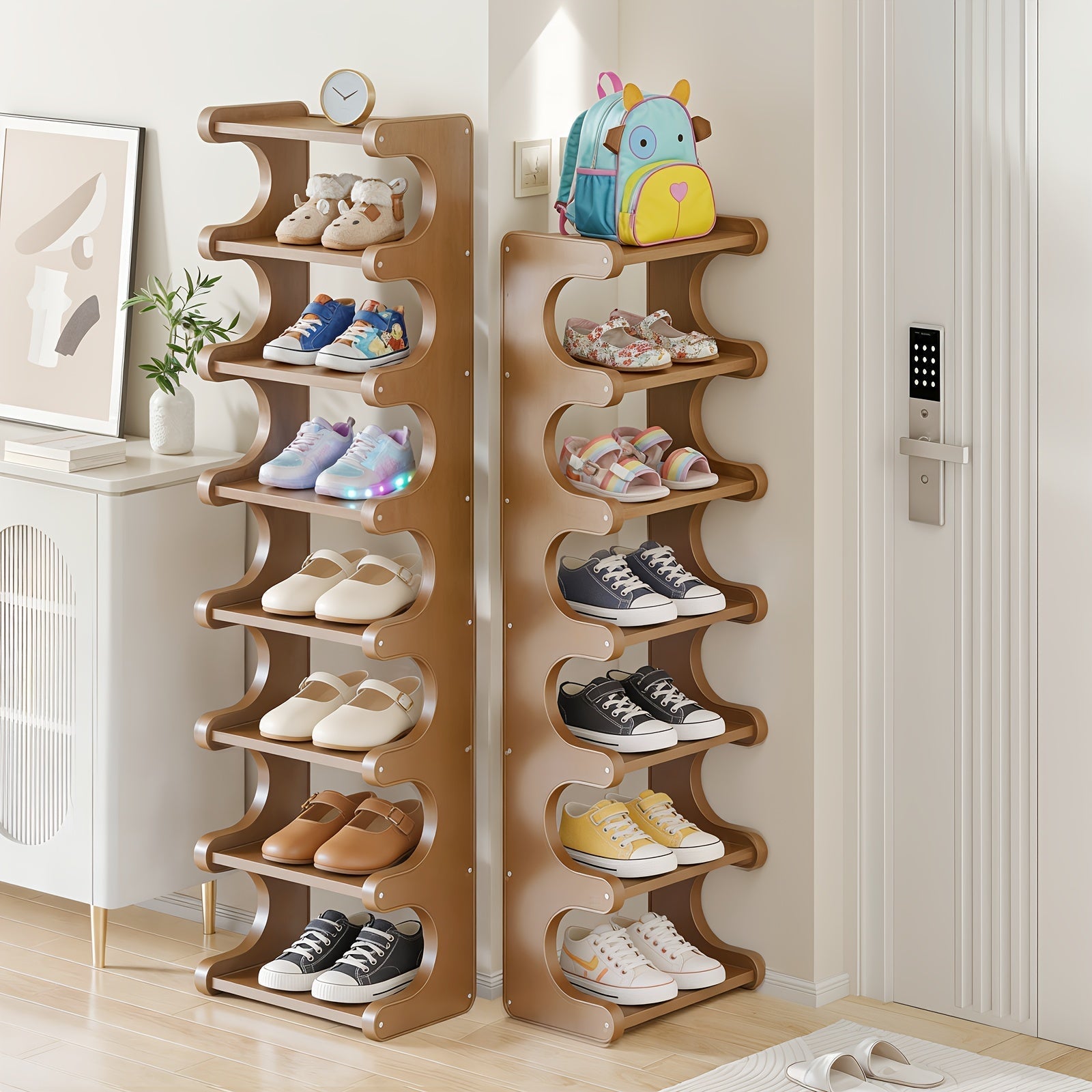 Estante de Sapatos em Bambu Natural – Armazenamento Vertical para Casa