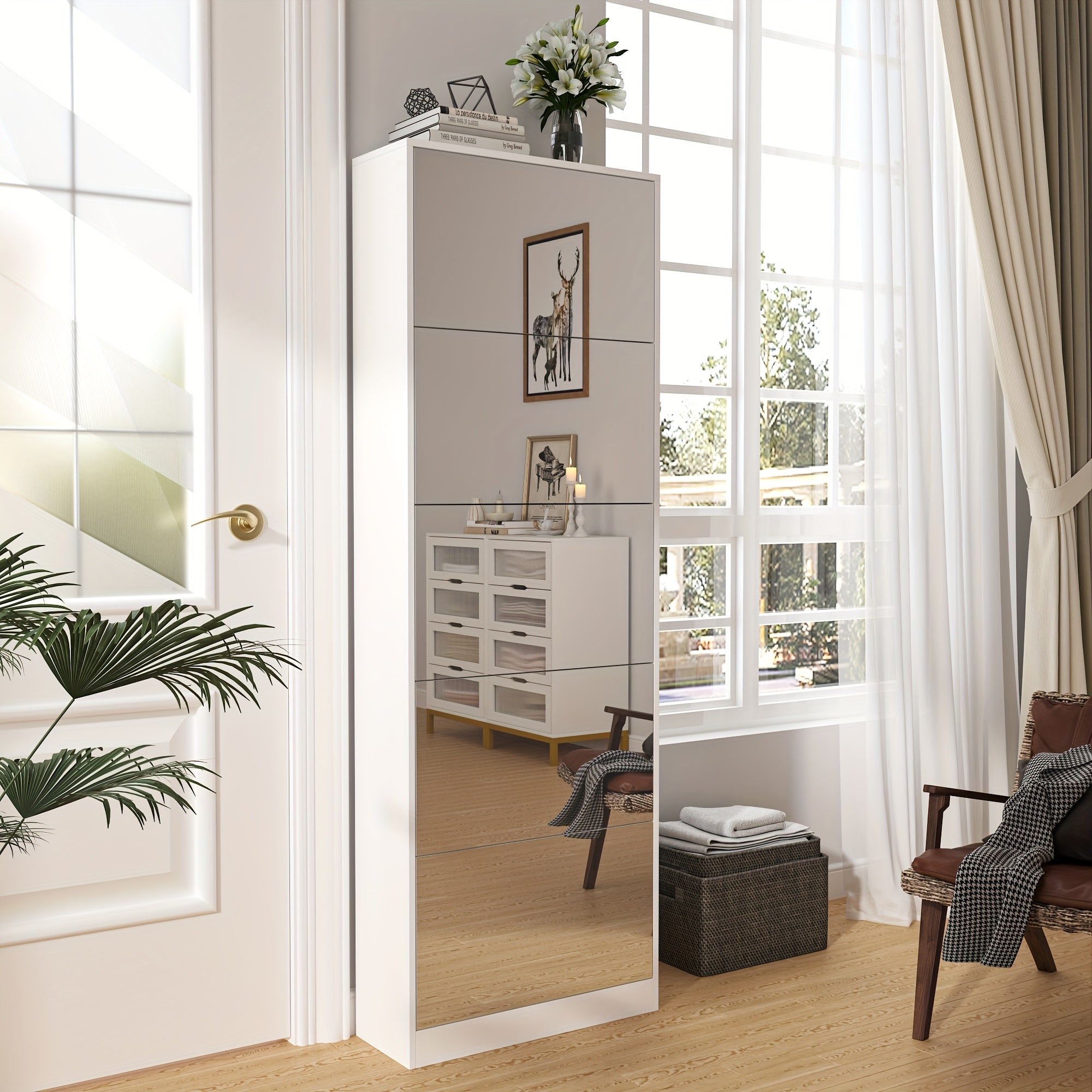 Armário de Armazenamento para Sapatos com 5 Gavetas Espelhadas Abatíveis