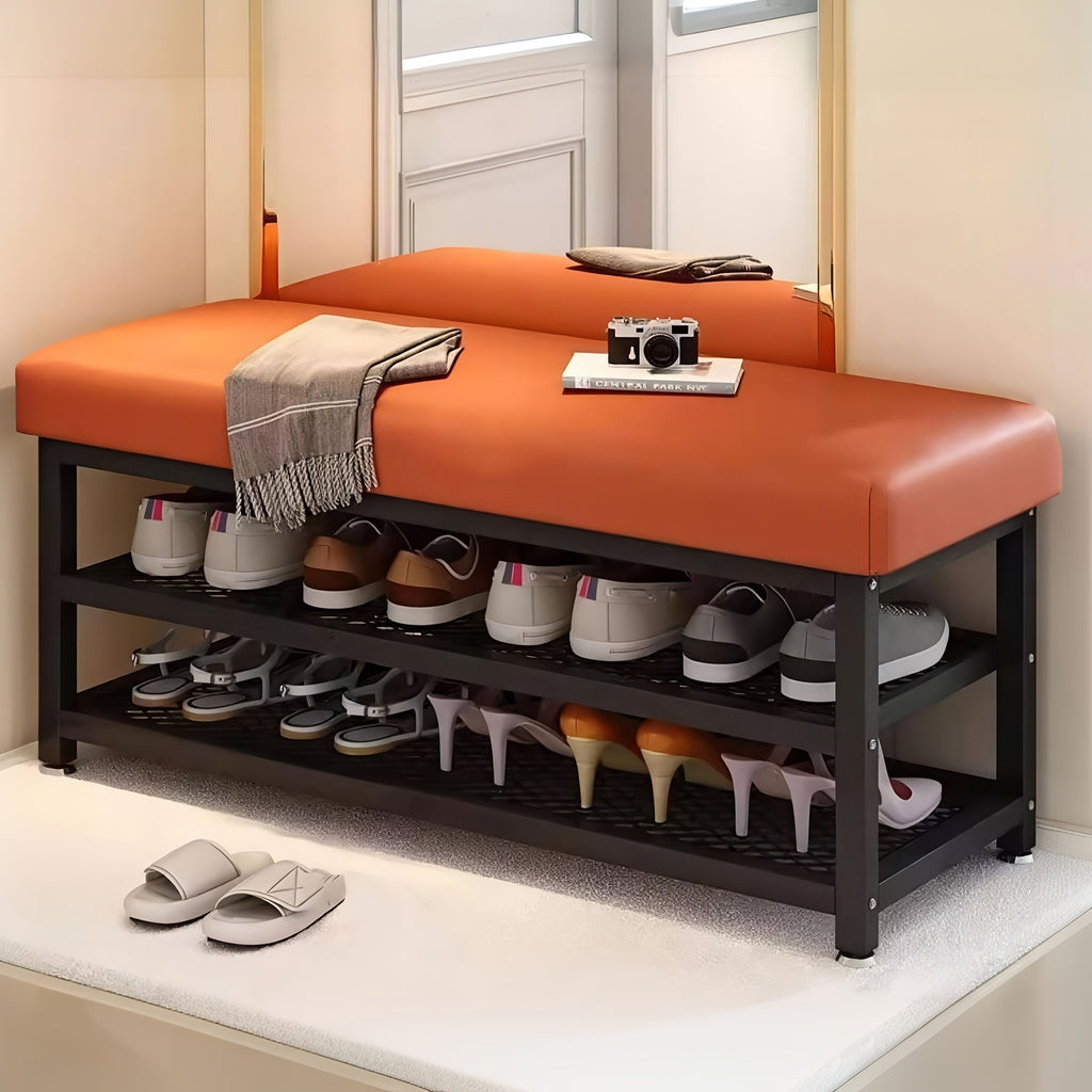 Banco Moderno com Suporte para Sapatos e Assento Almofadado – Ideal para Hall de Entrada