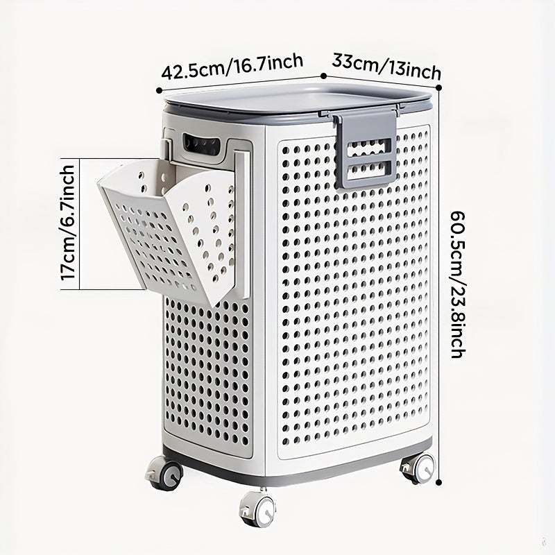Cesto Organizador Multiuso com Rodas 70L – Estrutura Dobrável e Ventilada