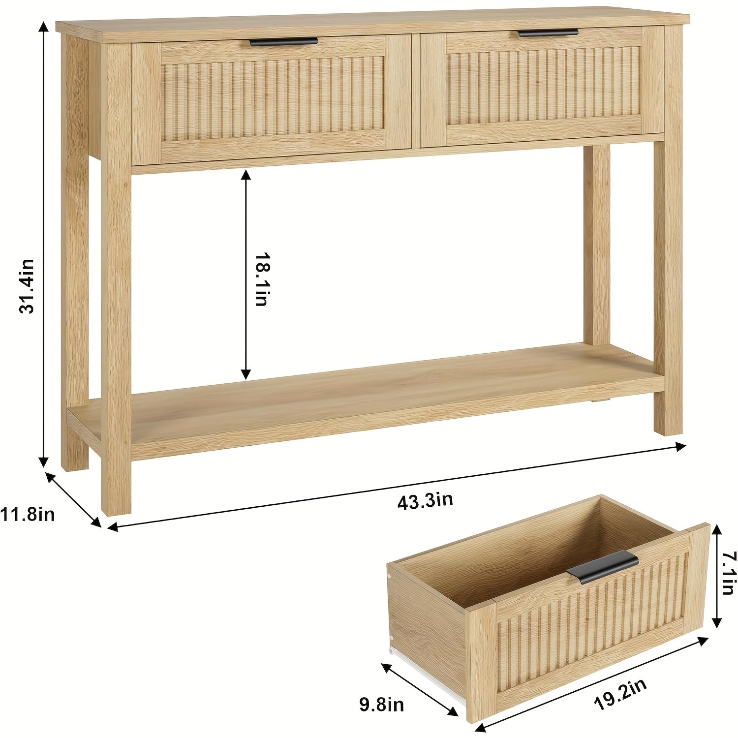 Mesa de entrada de fazenda, Mesa de console de 43 polegadas com 2 gavetas, Mesa de sofá de 2 níveis com armazenamento para sala de estar, Mesas de foyer para entrada