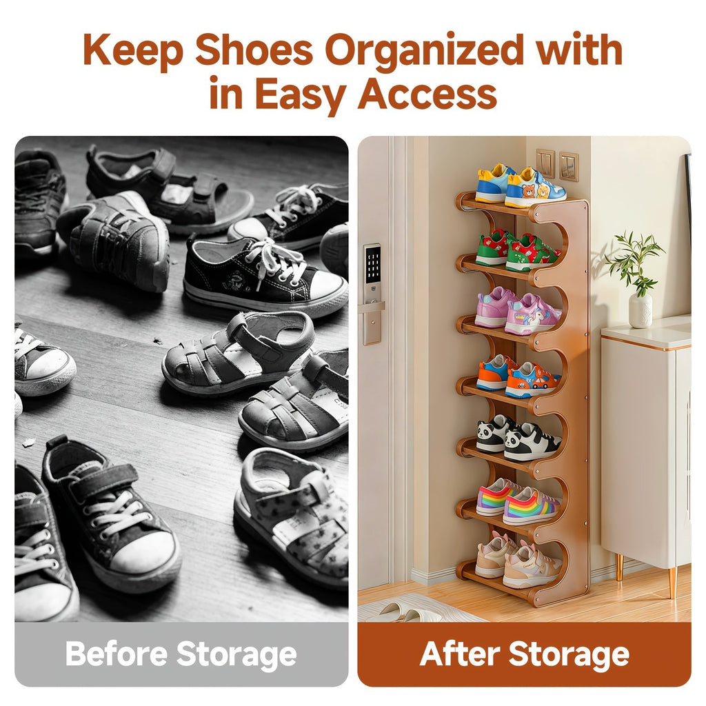 Estante de Sapatos em Bambu Natural – Armazenamento Vertical para Casa