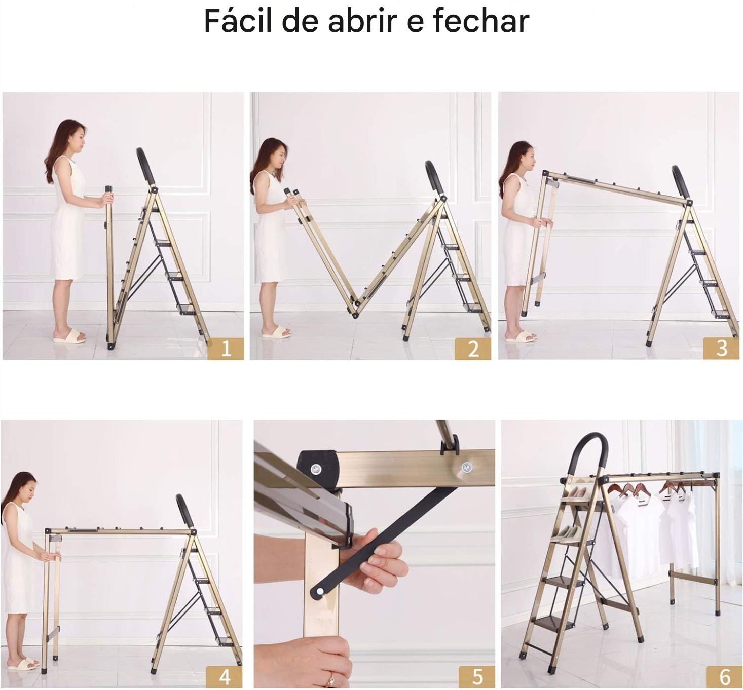 Escada Multifuncional Dobrável em Alumínio – Suporte para Roupas, Sapateira e Escada Doméstica até 150 kg