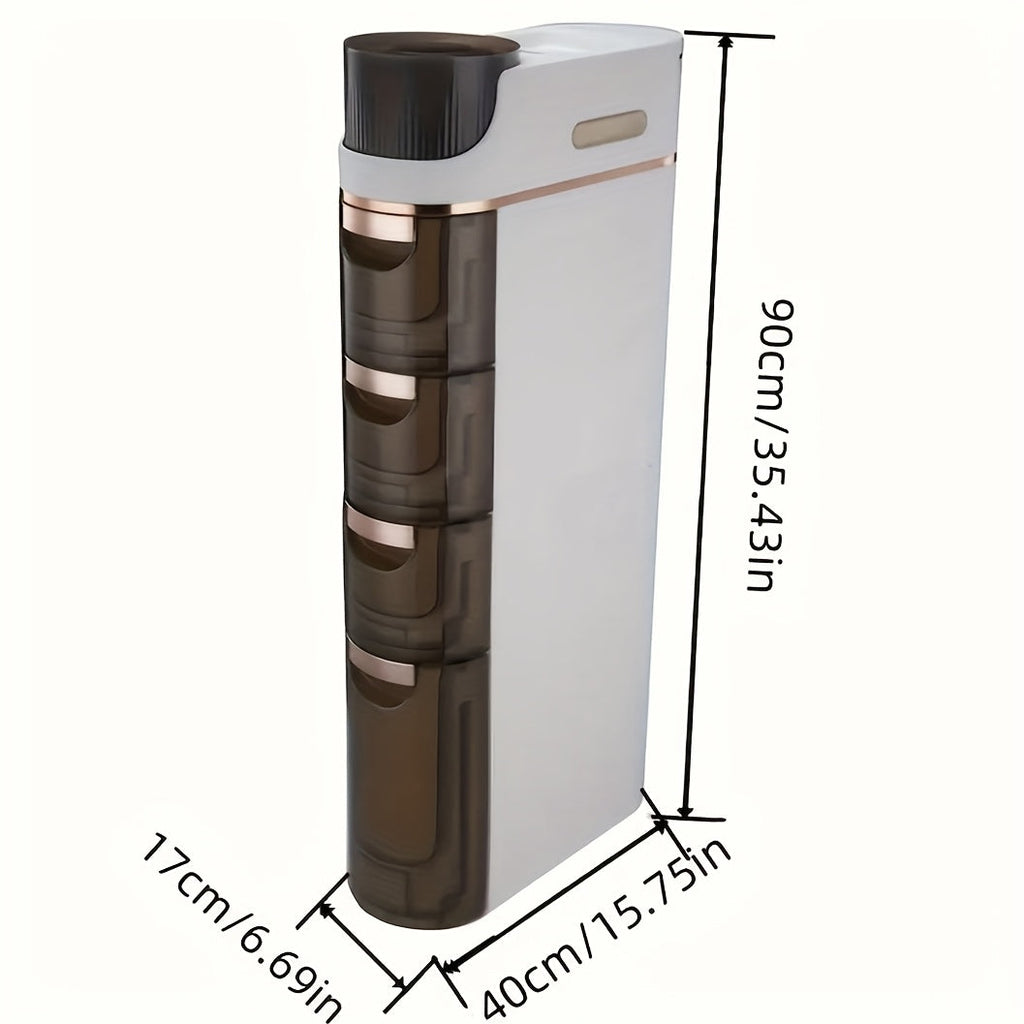 Armário de Armazenamento para Banheiro com Rodas e 4 Níveis - Organizador que Economiza Espaço, Design em Plástico Branco e Marrom para Espaços Estreitos, Unidade Autônoma Multifuncional com Portas Transparentes, Organizadores e Gavetas de Armazenamento p