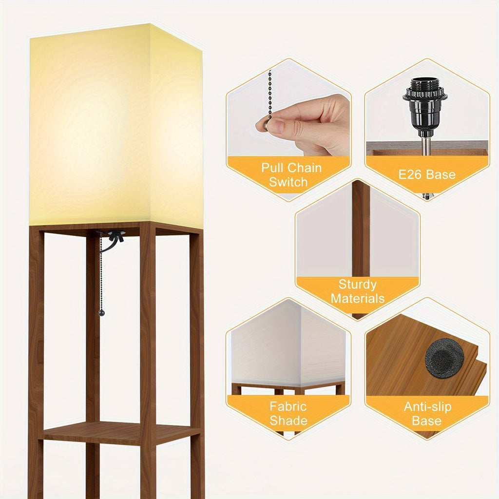 Luminária de Chão de 62,9 Polegadas com Prateleira, Madeira Maciça, Inclui Lâmpada, Ideal para Halloween, Natal e Outras Festas