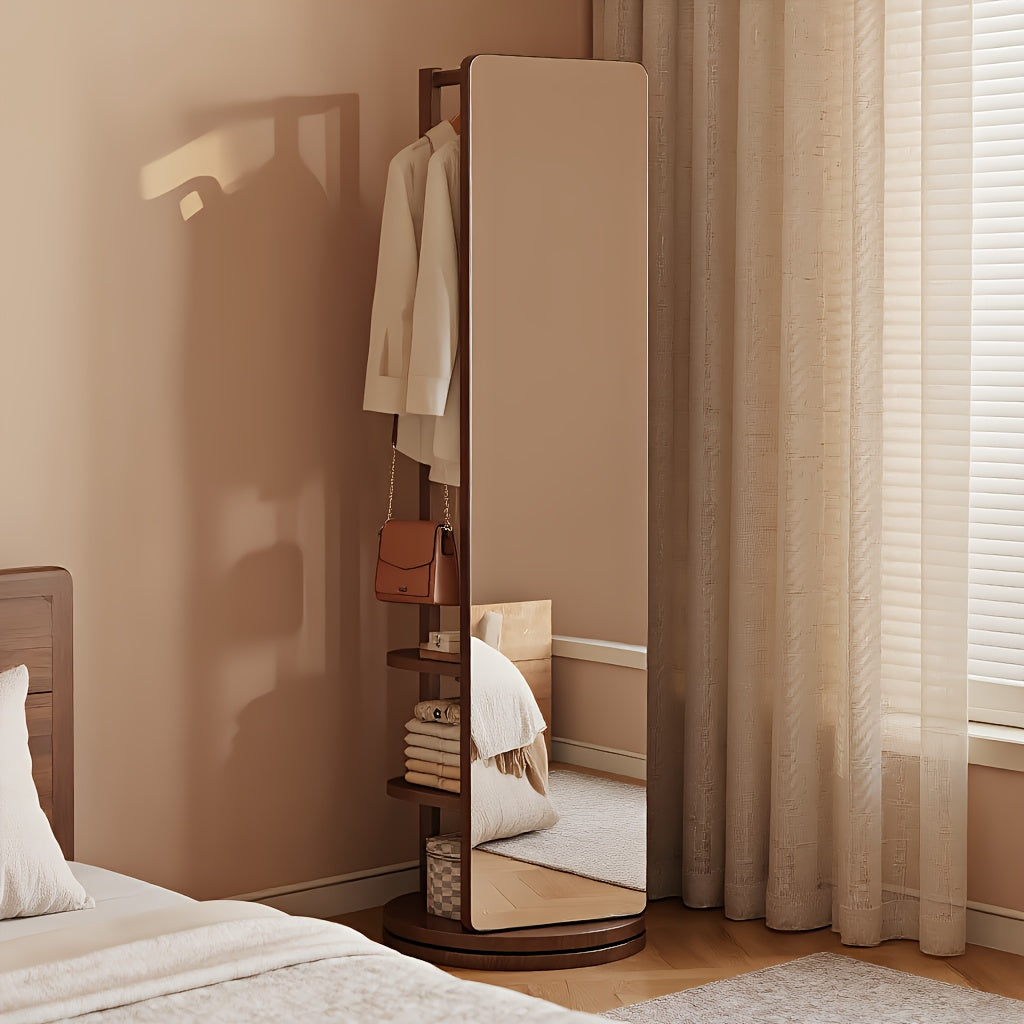 Espelho de Chão em Madeira Maciça com Cabideiro e Prateleiras
