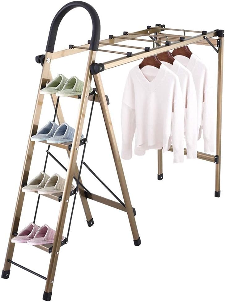 Escada Multifuncional Dobrável em Alumínio – Suporte para Roupas, Sapateira e Escada Doméstica até 150 kg