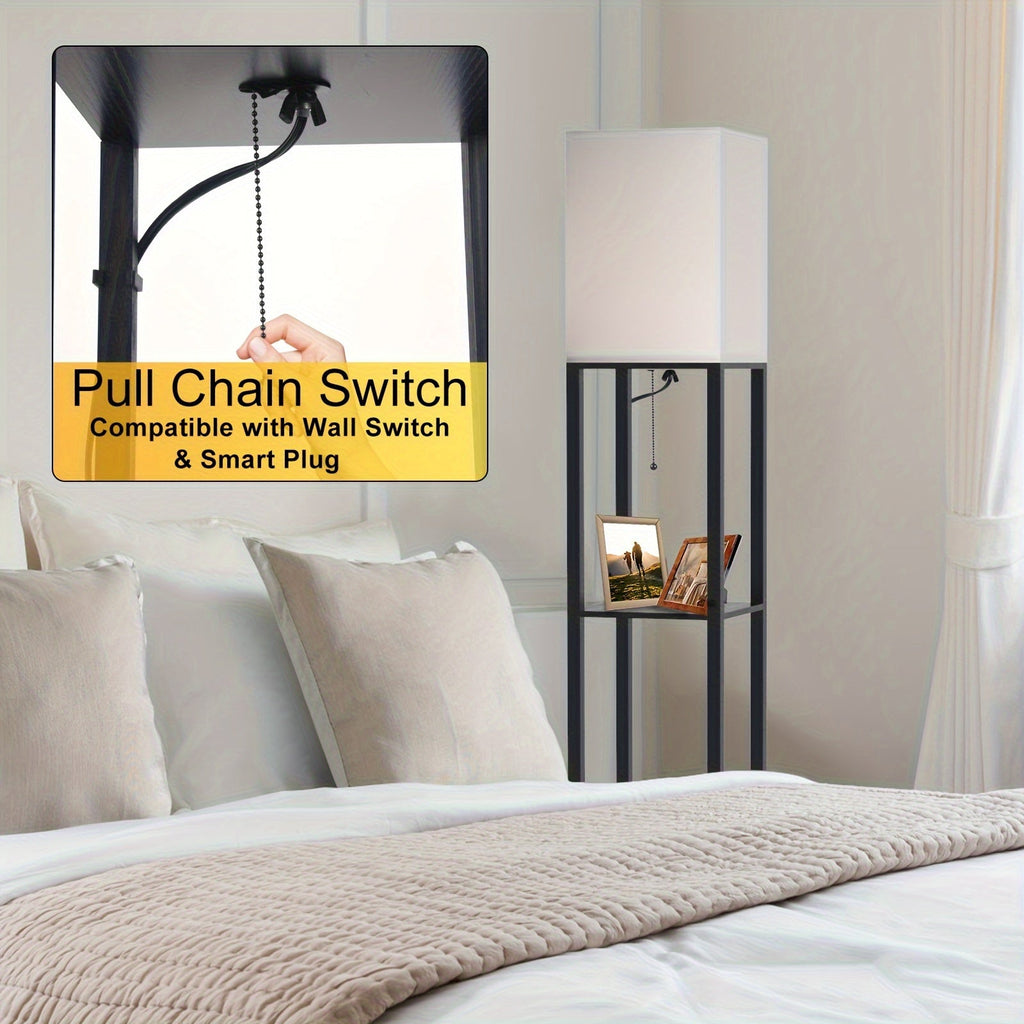 Luminária de Chão de 62,9 Polegadas com Prateleira, Madeira Maciça, Inclui Lâmpada, Ideal para Halloween, Natal e Outras Festas