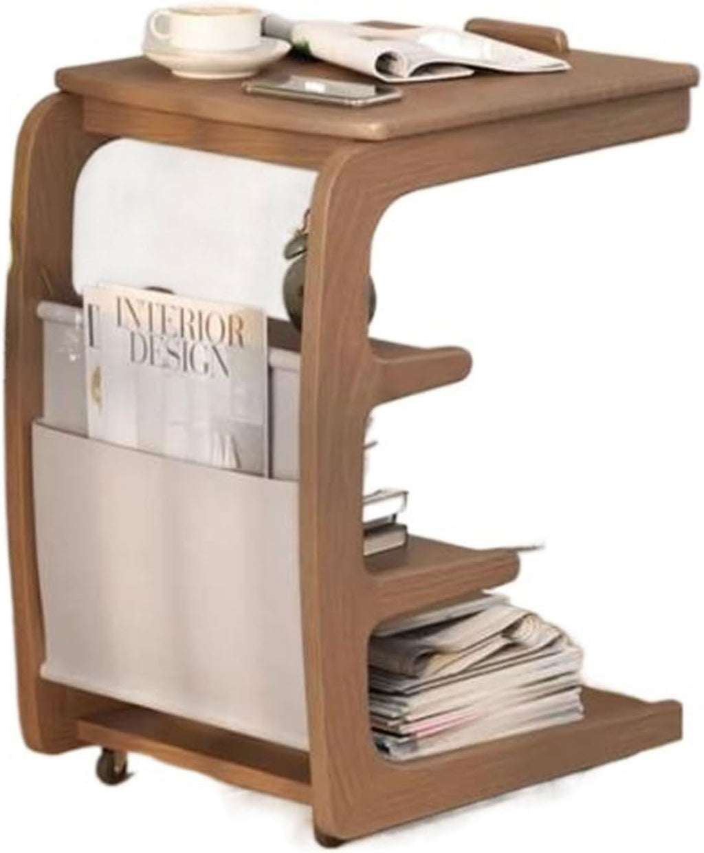 Mesa Lateral em Formato de C para sofá com Rodízios