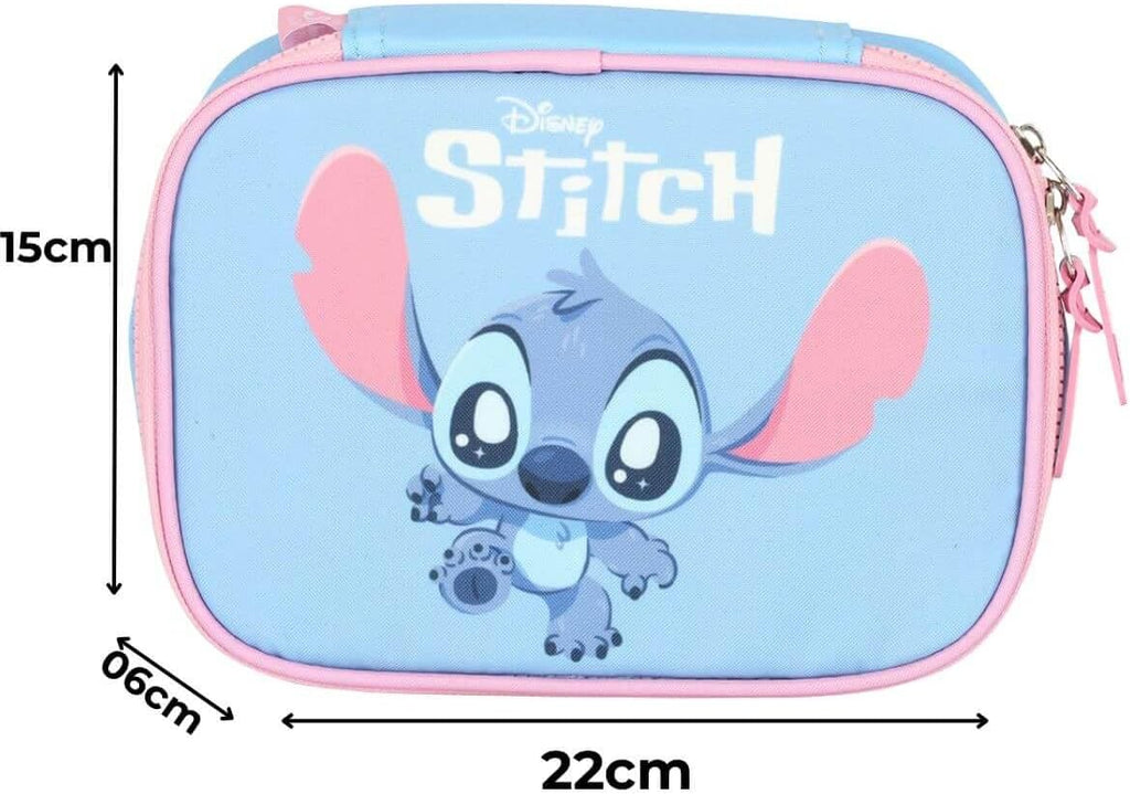 Kit Mochila Rodinhas Stitch Lancheira e Estojo