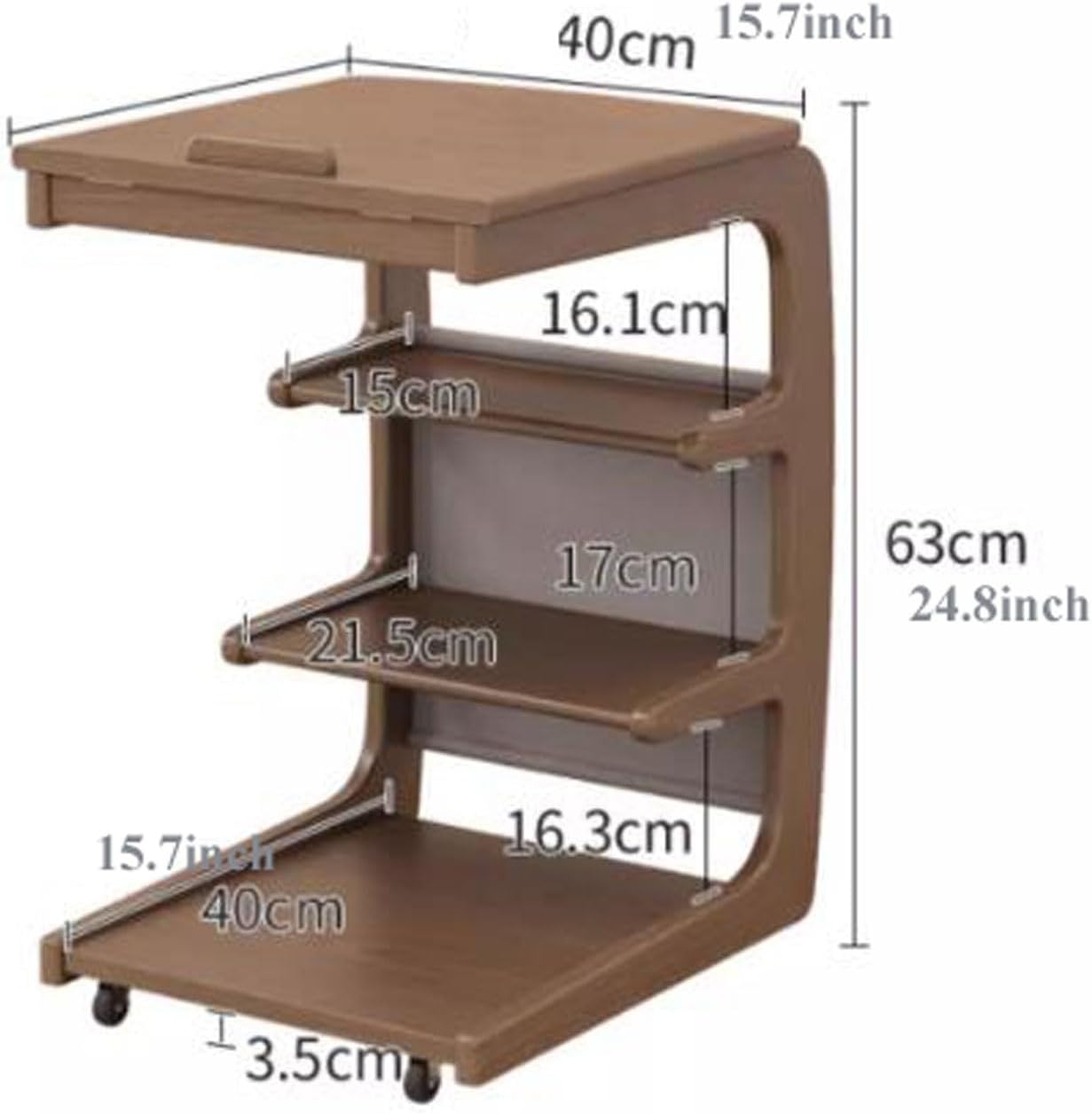 Mesa Lateral em Formato de C para sofá com Rodízios