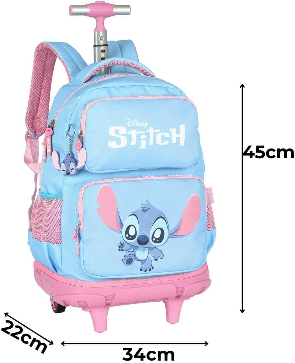Kit Mochila Rodinhas Stitch Lancheira e Estojo
