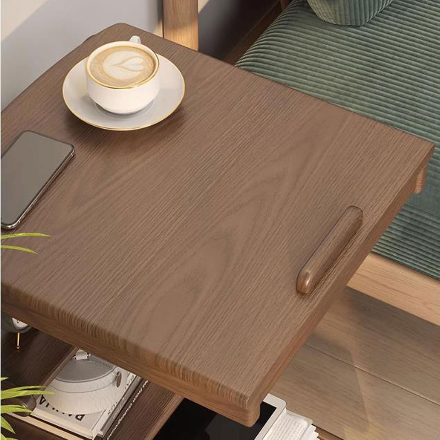 Mesa Lateral em Formato de C para sofá com Rodízios