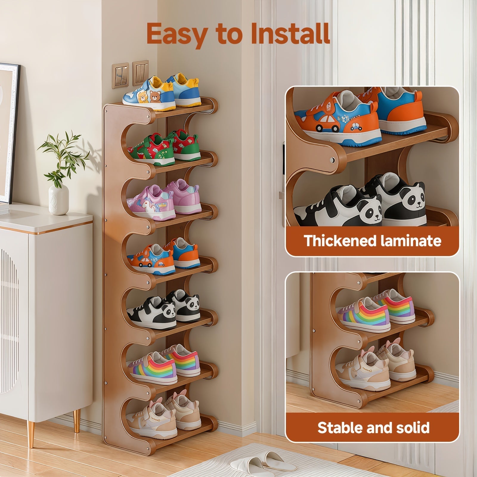 Estante de Sapatos em Bambu Natural – Armazenamento Vertical para Casa