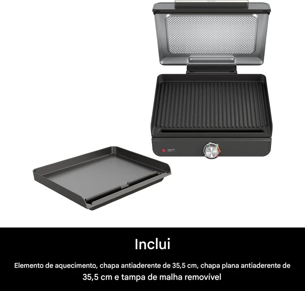 Grill Sem Fumaça para Uso Interno, Placa Antiaderente - Bivolt