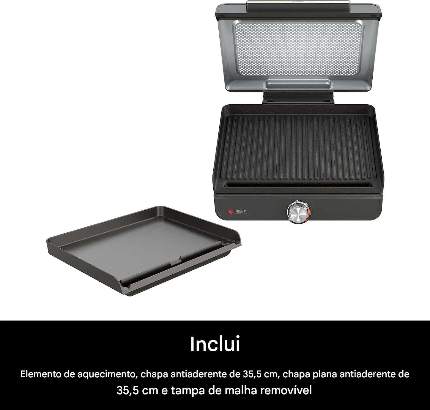 Grill Sem Fumaça para Uso Interno, Placa Antiaderente - Bivolt