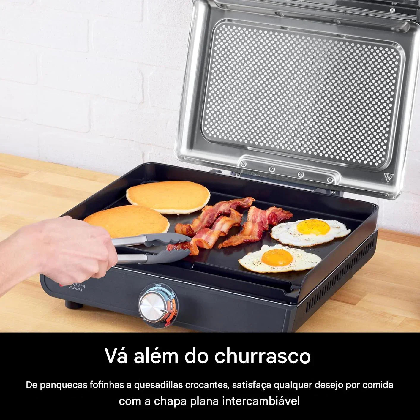 Grill Sem Fumaça para Uso Interno, Placa Antiaderente - Bivolt
