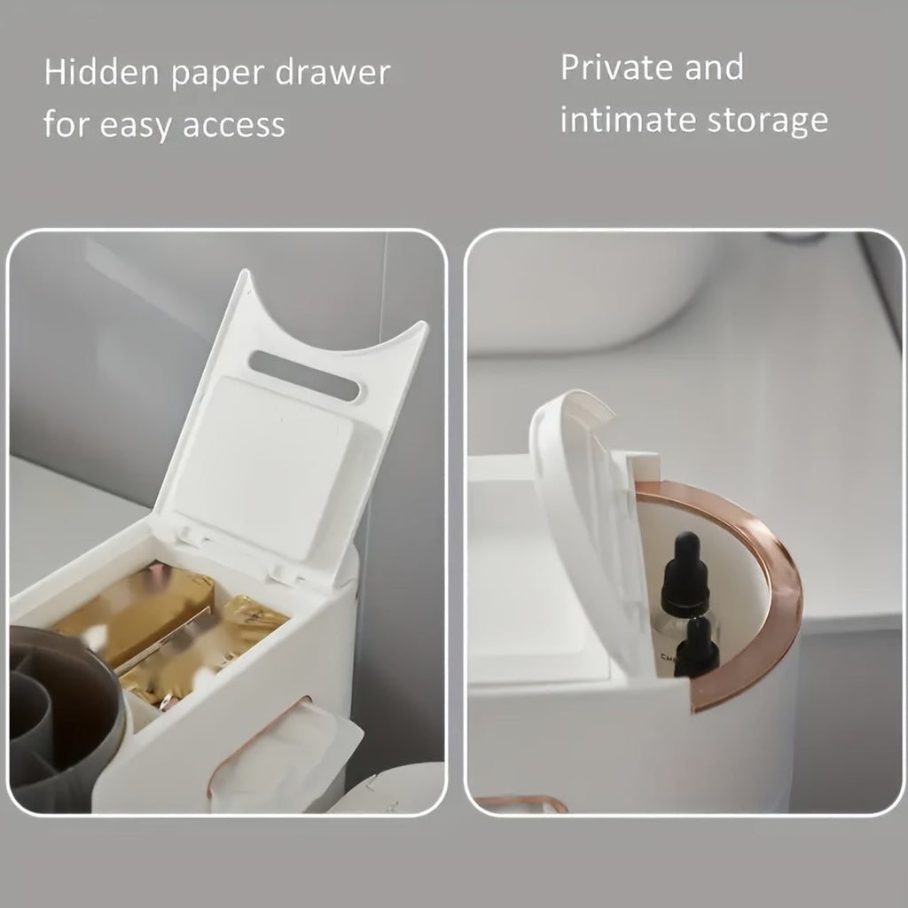 Armário de Armazenamento para Banheiro com Rodas e 4 Níveis - Organizador que Economiza Espaço, Design em Plástico Branco e Marrom para Espaços Estreitos, Unidade Autônoma Multifuncional com Portas Transparentes, Organizadores e Gavetas de Armazenamento p