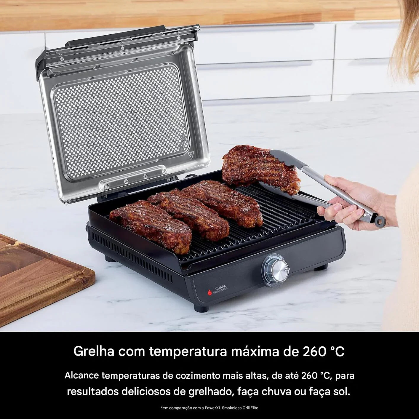 Grill Sem Fumaça para Uso Interno, Placa Antiaderente - Bivolt