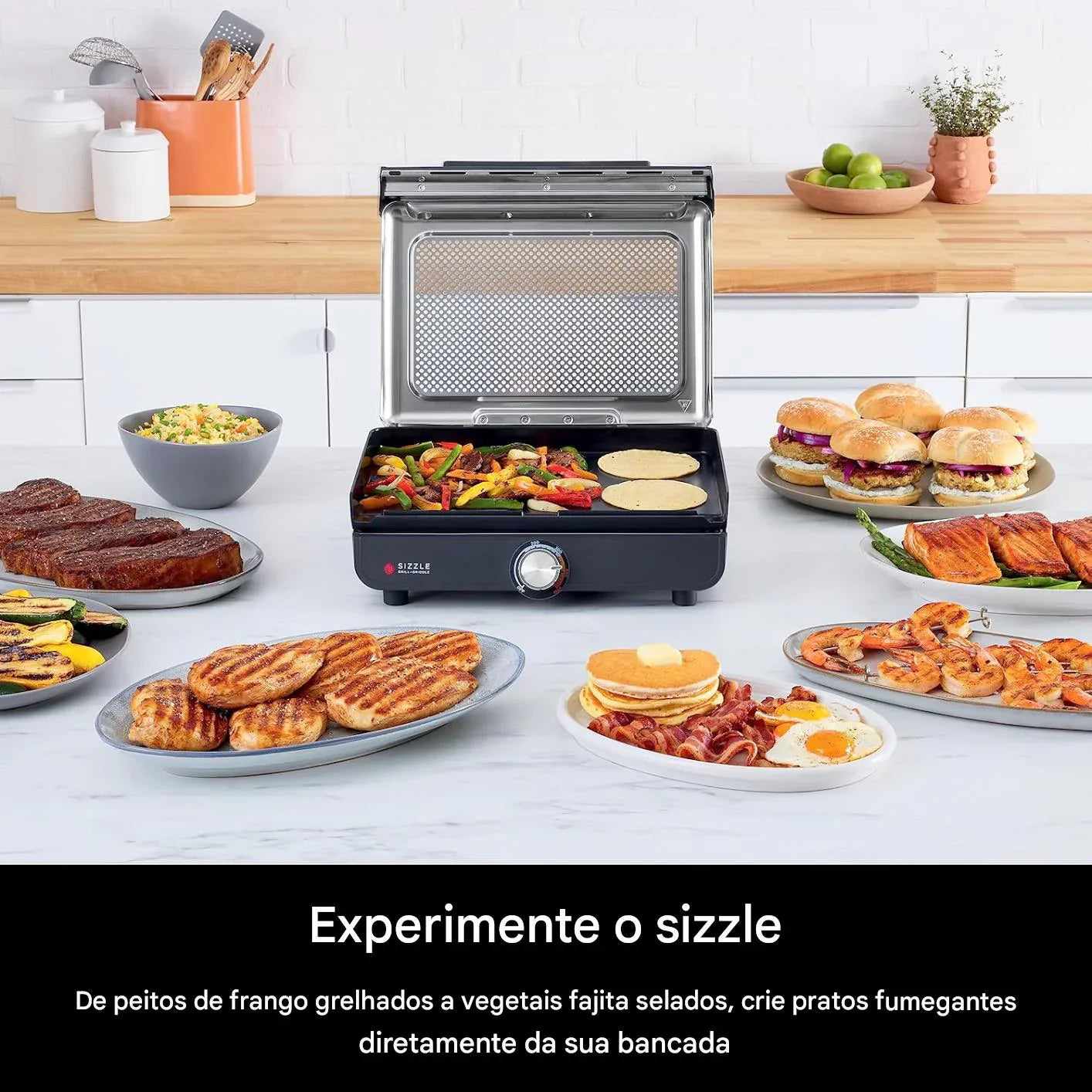 Grill Sem Fumaça para Uso Interno, Placa Antiaderente - Bivolt