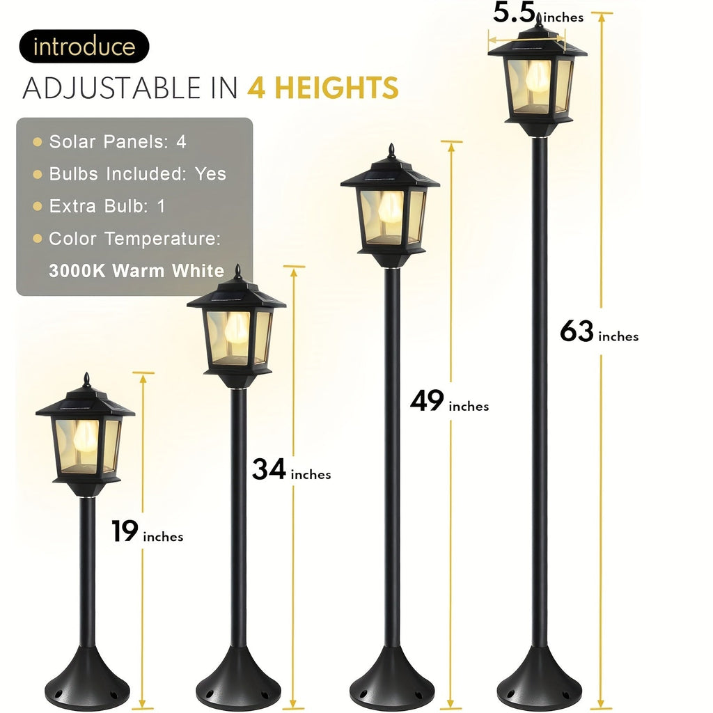 2 Unidades de Lâmpadas Solares de Poste de 63 Polegadas, Luzes de Poste para Exterior, Decorações de Natal, Luzes de Poste para Jardim, Pátio, Gramado, Caminho, Entrada, Porta da Frente/Traseira, Branco Quente, Lâmpada Substituível