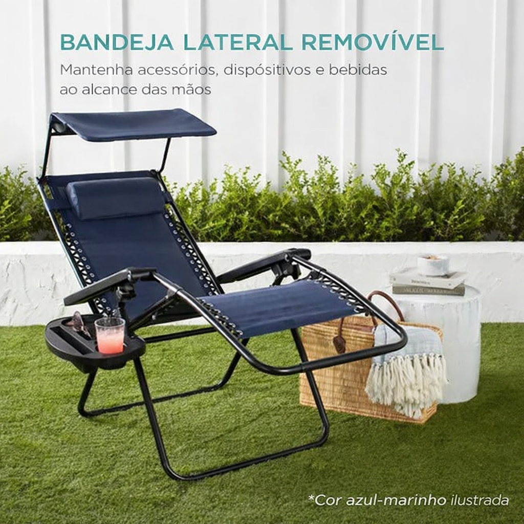 Cadeira de Praia Dobrável Reclinável com Porta-objetos!