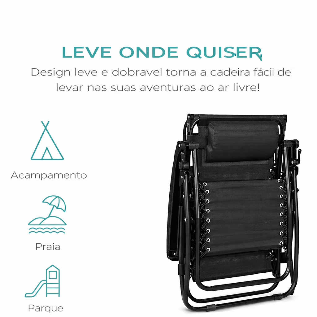 Cadeira de Praia Dobrável Reclinável com Porta-objetos!