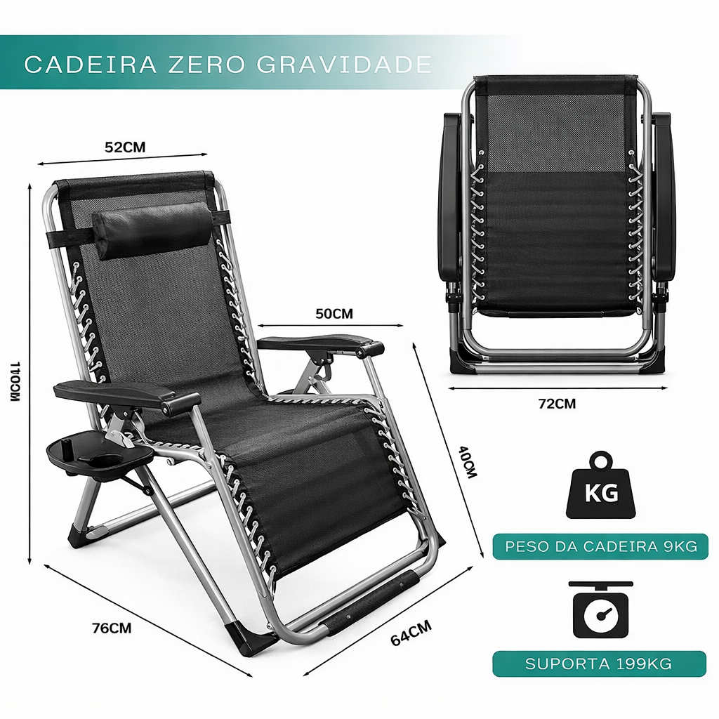 Cadeira de Praia Dobrável Reclinável com Porta-objetos!