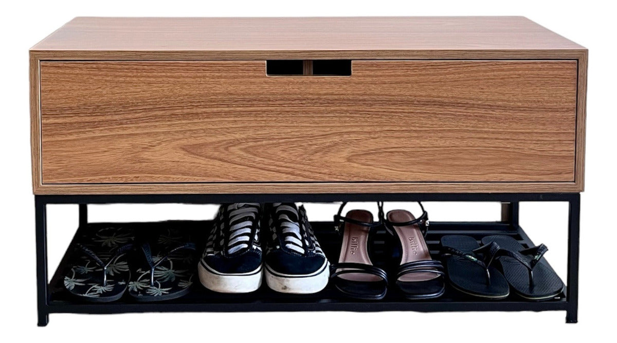 Banco Sapateira Recamier Armário Balcão com Porta Moveline Interiores Cor Freijó