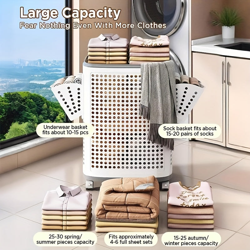 Cesto Organizador Multiuso com Rodas 70L – Estrutura Dobrável e Ventilada