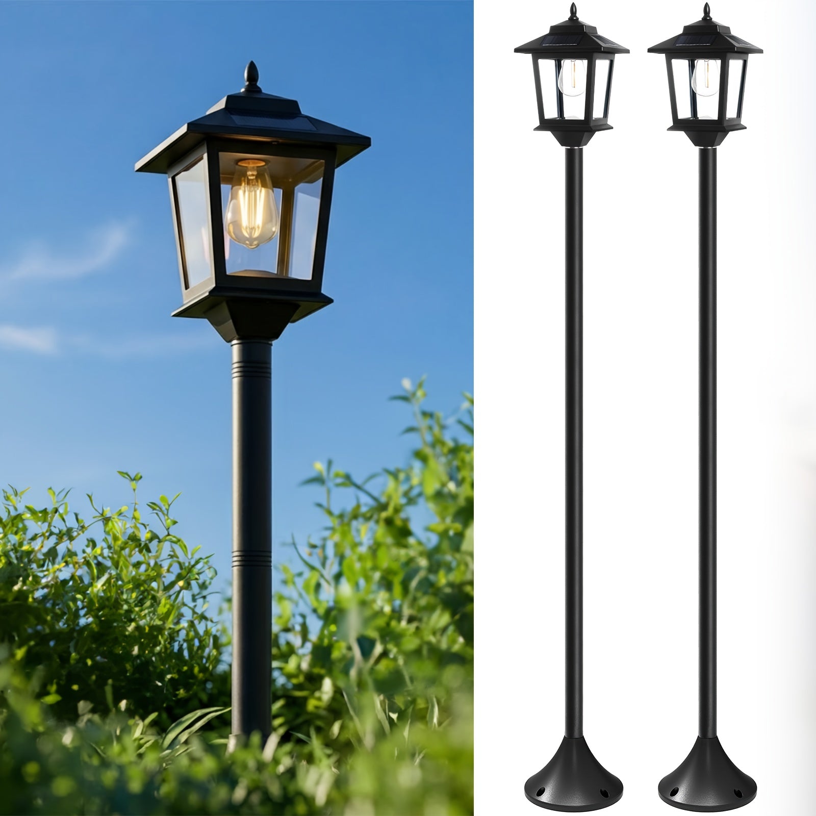 2 Unidades de Lâmpadas Solares de Poste de 63 Polegadas, Luzes de Poste para Exterior, Decorações de Natal, Luzes de Poste para Jardim, Pátio, Gramado, Caminho, Entrada, Porta da Frente/Traseira, Branco Quente, Lâmpada Substituível