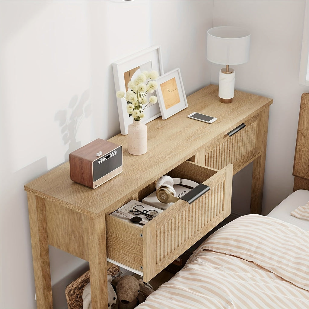 Mesa de entrada de fazenda, Mesa de console de 43 polegadas com 2 gavetas, Mesa de sofá de 2 níveis com armazenamento para sala de estar, Mesas de foyer para entrada