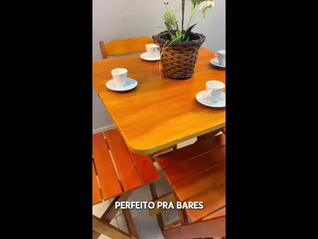 Jogo De Mesa Dobrável 70x70 C/ 4 Cadeiras Madeira Maciça