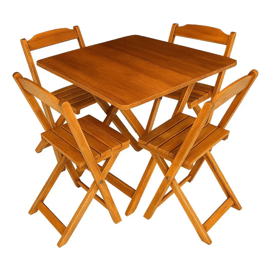 Jogo De Mesa Dobrável 70x70 C/ 4 Cadeiras Madeira Maciça