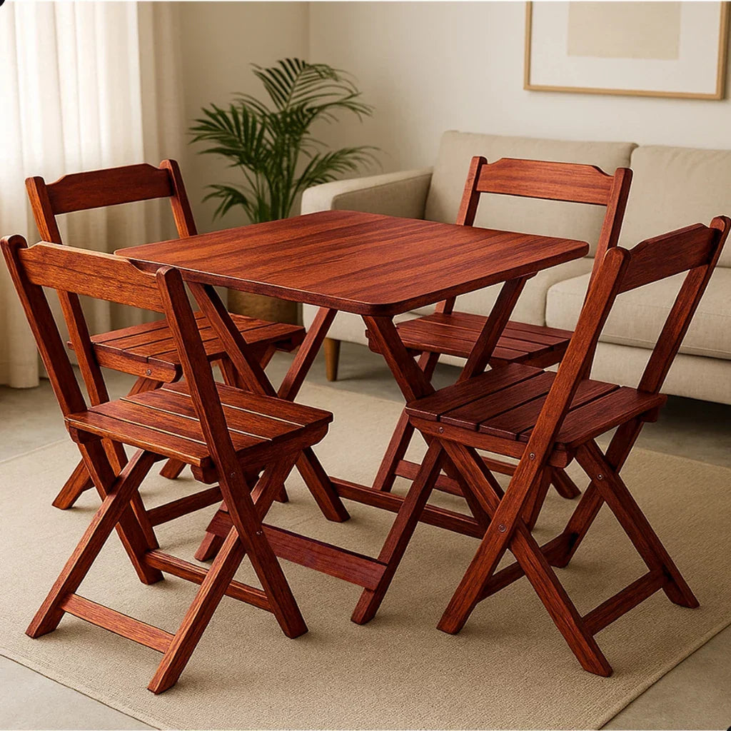 Jogo De Mesa Dobrável 70x70 C/ 4 Cadeiras Madeira Maciça