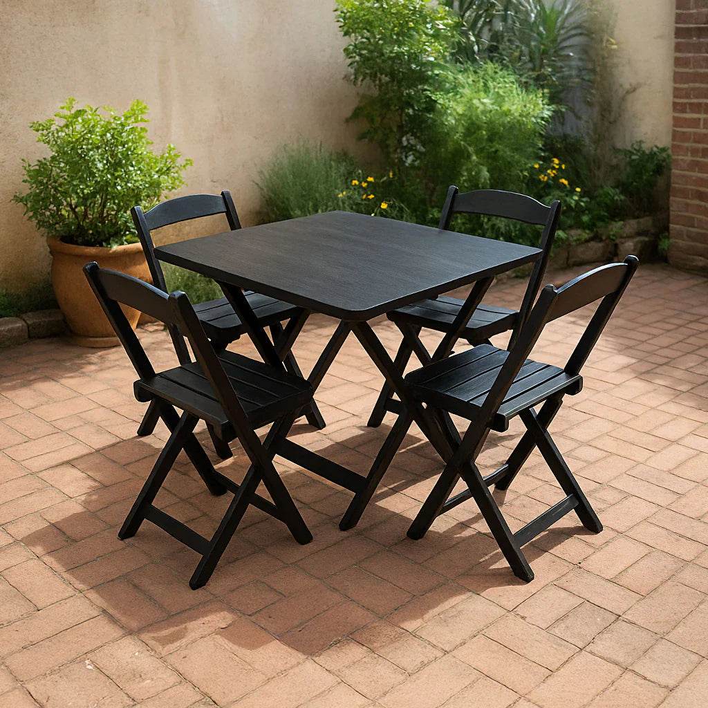 Jogo De Mesa Dobrável 70x70 C/ 4 Cadeiras Madeira Maciça