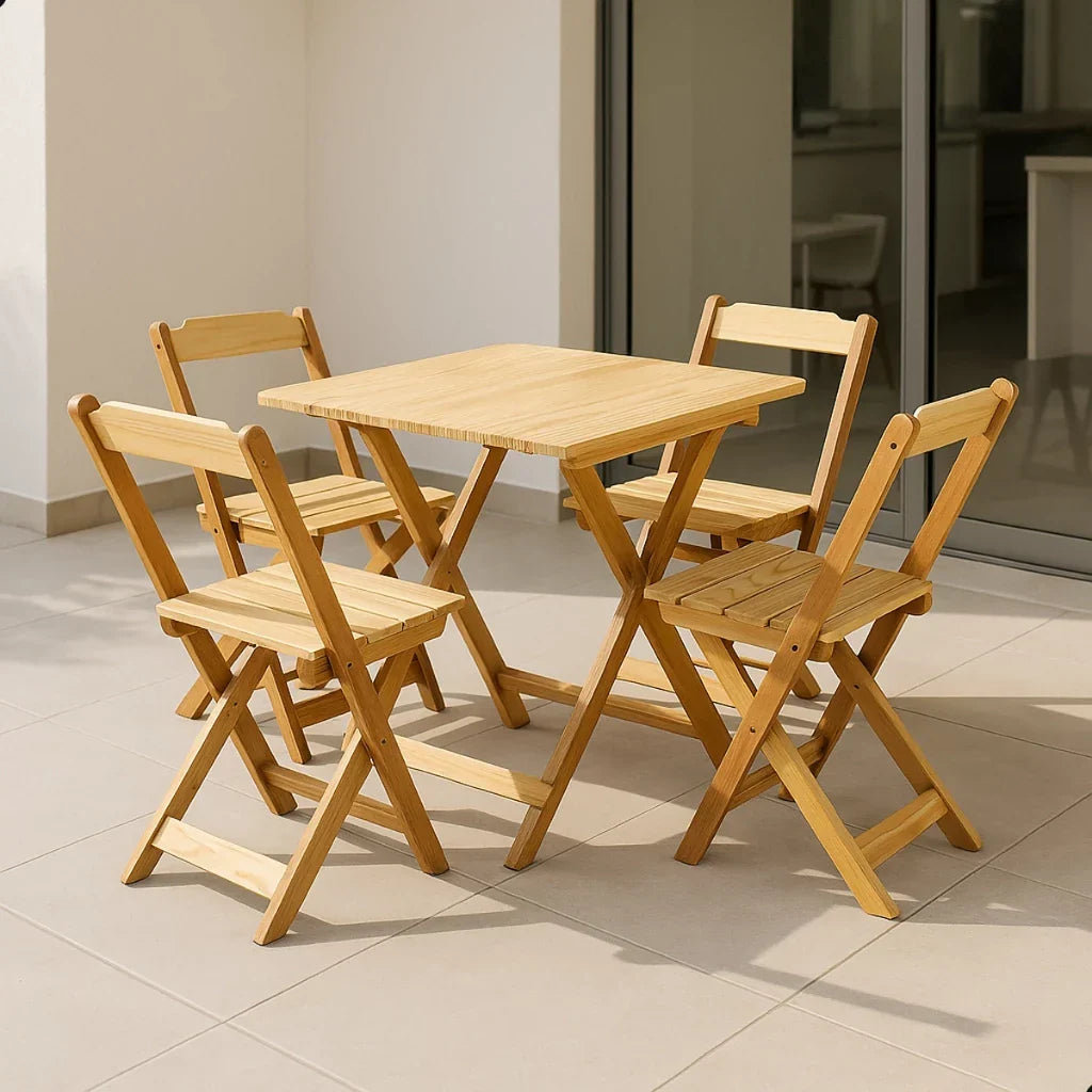 Jogo De Mesa Dobrável 70x70 C/ 4 Cadeiras Madeira Maciça