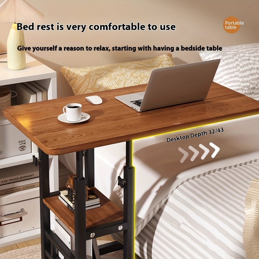 Mesa Móvel para Laptop com Altura Regulável e Duas Prateleiras – Estação de Trabalho Versátil