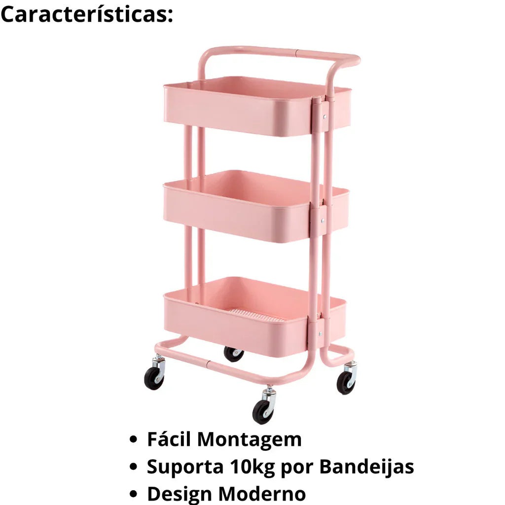Carrinho Organizador Multiuso com 03 Prateleiras