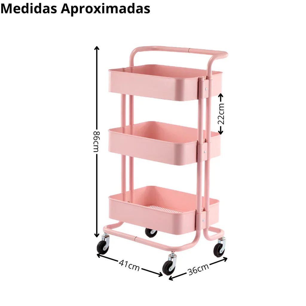 Carrinho Organizador Multiuso com 03 Prateleiras